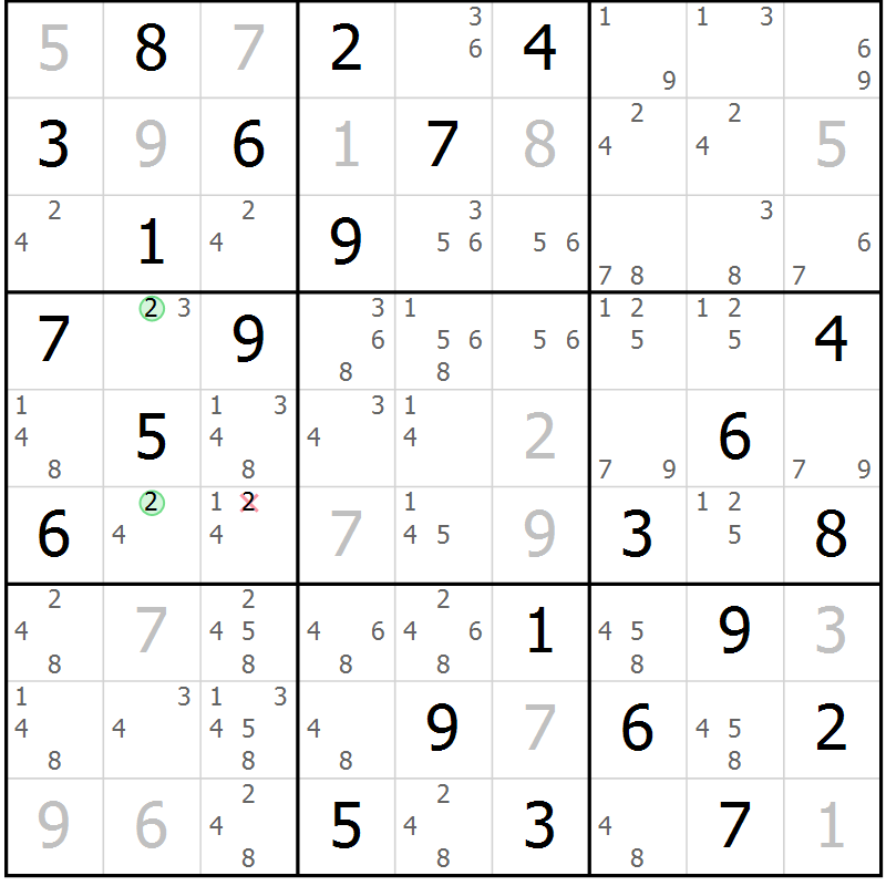 Position des candidats pour la solution de la Gr 18 page 21 du magazine de sudoku Maestro n° 085