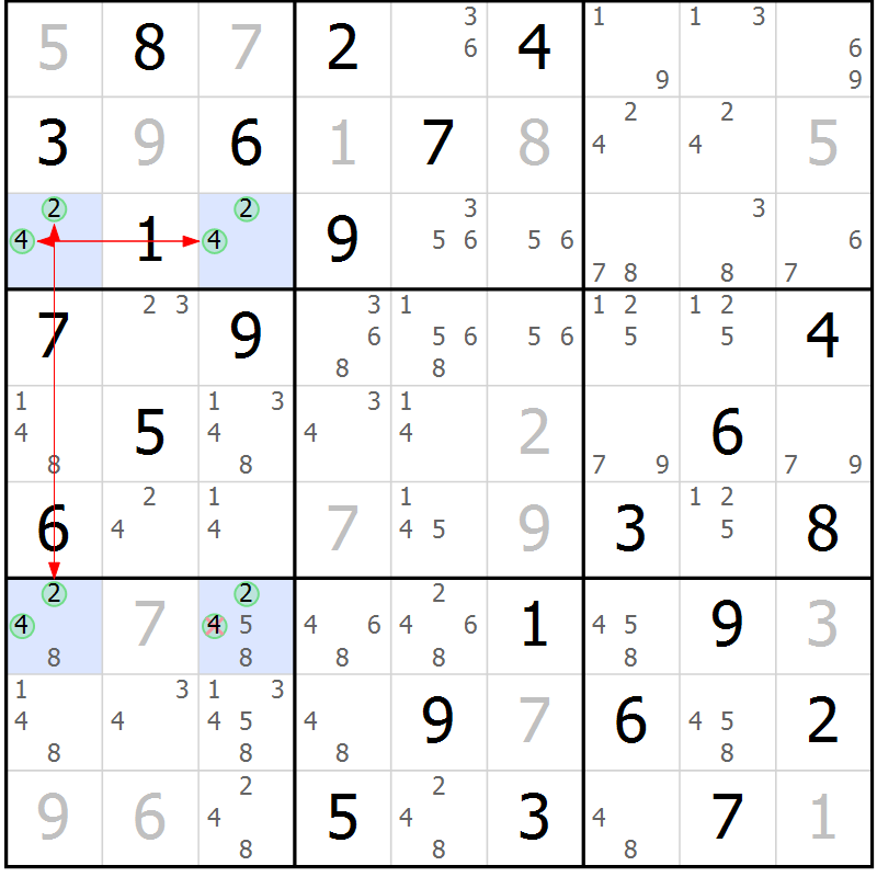 Position des candidats pour la solution de la Gr 18 page 21 du magazine de sudoku Maestro n° 085