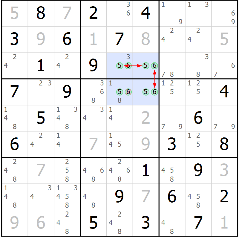 Position des candidats pour la solution de la Gr 18 page 21 du magazine de sudoku Maestro n° 085