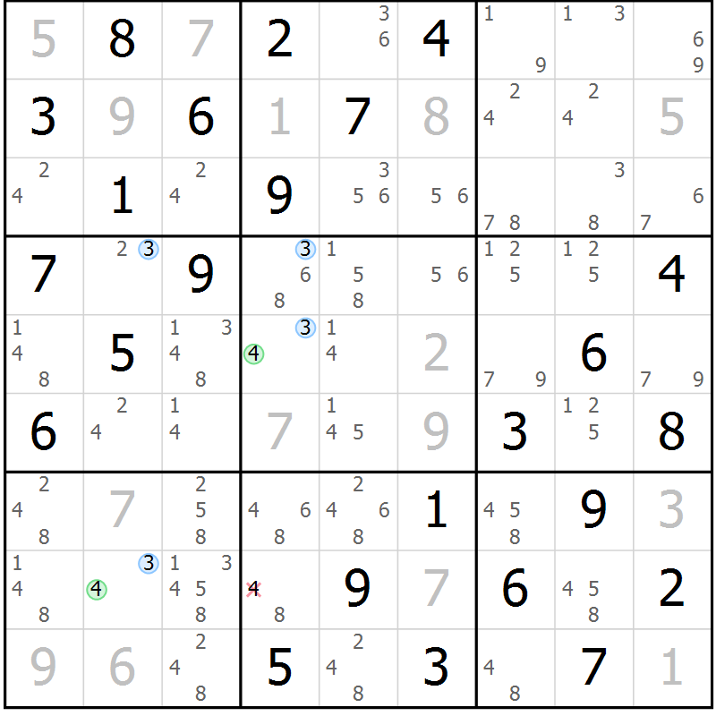 Position des candidats pour la solution de la Gr 18 page 21 du magazine de sudoku Maestro n° 085