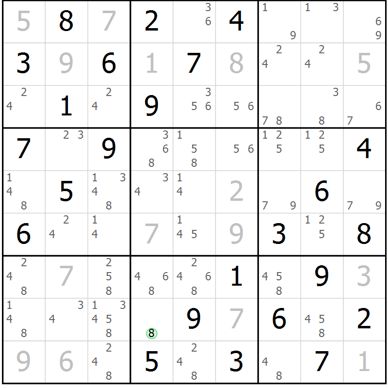 Position des candidats pour la solution de la Gr 18 page 21 du magazine de sudoku Maestro n° 085