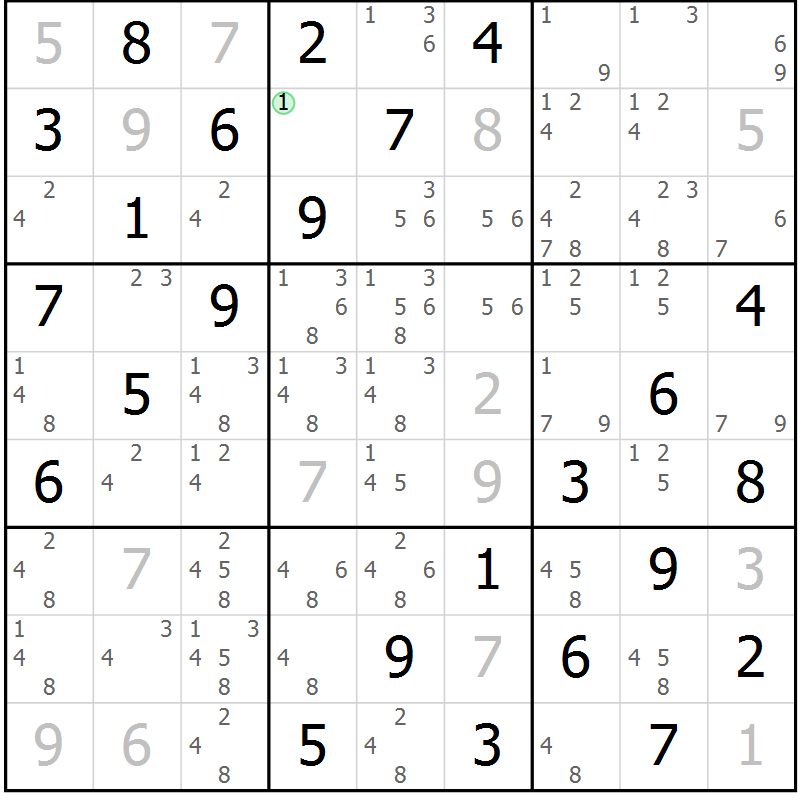 Position des candidats pour la solution de la Gr 18 page 21 du magazine de sudoku Maestro n° 085