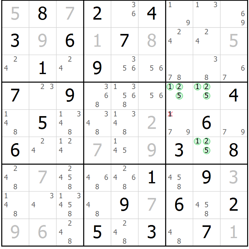 Position des candidats pour la solution de la Gr 18 page 21 du magazine de sudoku Maestro n° 085