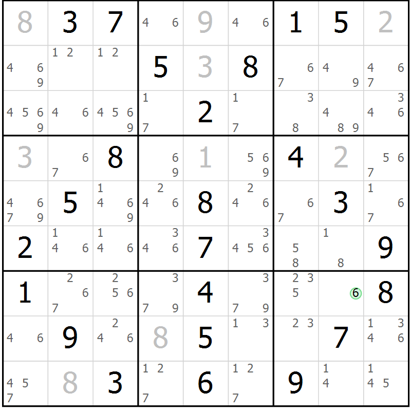 Position des candidats pour la solution de la Gr 19 page 22 du magazine de sudoku Maestro n° 085