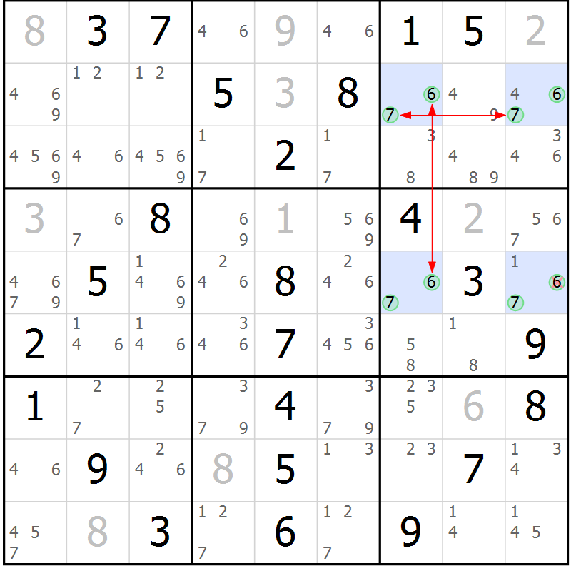 Position des candidats pour la solution de la Gr 19 page 22 du magazine de sudoku Maestro n° 085