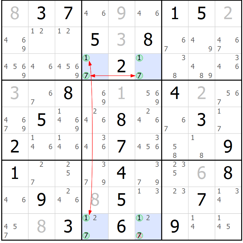 Position des candidats pour la solution de la Gr 19 page 22 du magazine de sudoku Maestro n° 085