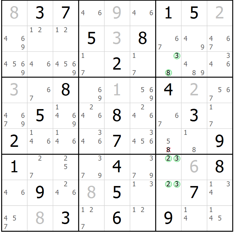 Position des candidats pour la solution de la Gr 19 page 22 du magazine de sudoku Maestro n° 085