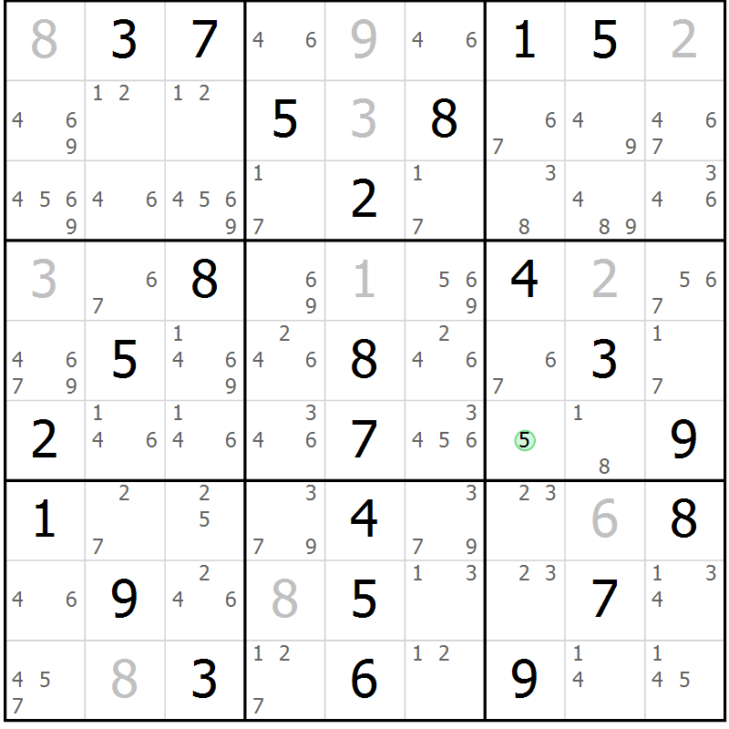 Position des candidats pour la solution de la Gr 19 page 22 du magazine de sudoku Maestro n° 085