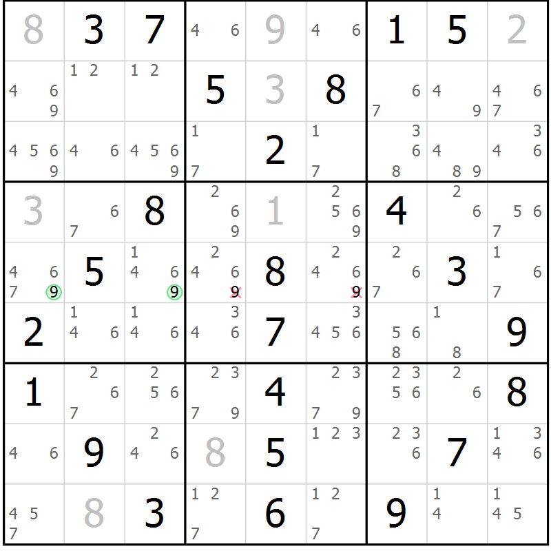 Position des candidats pour la solution de la Gr 19 page 22 du magazine de sudoku Maestro n° 085