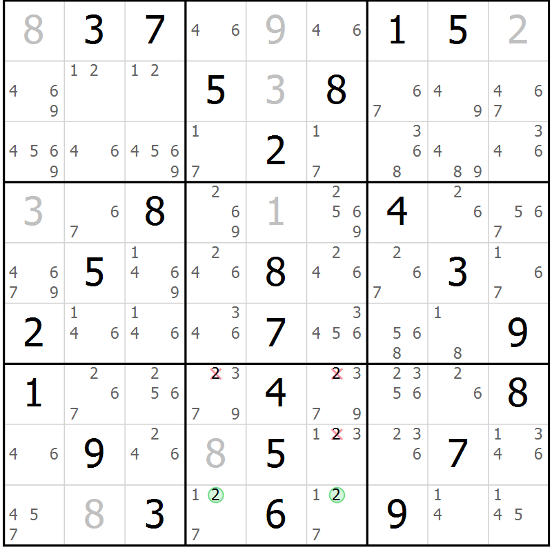 Position des candidats pour la solution de la Gr 19 page 22 du magazine de sudoku Maestro n° 085