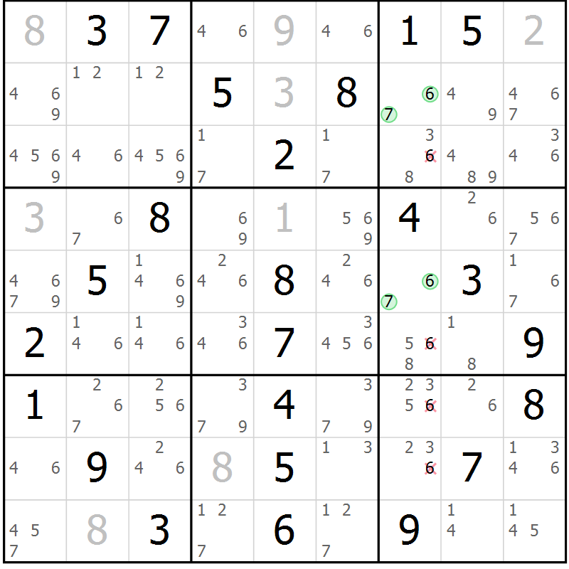 Position des candidats pour la solution de la Gr 19 page 22 du magazine de sudoku Maestro n° 085