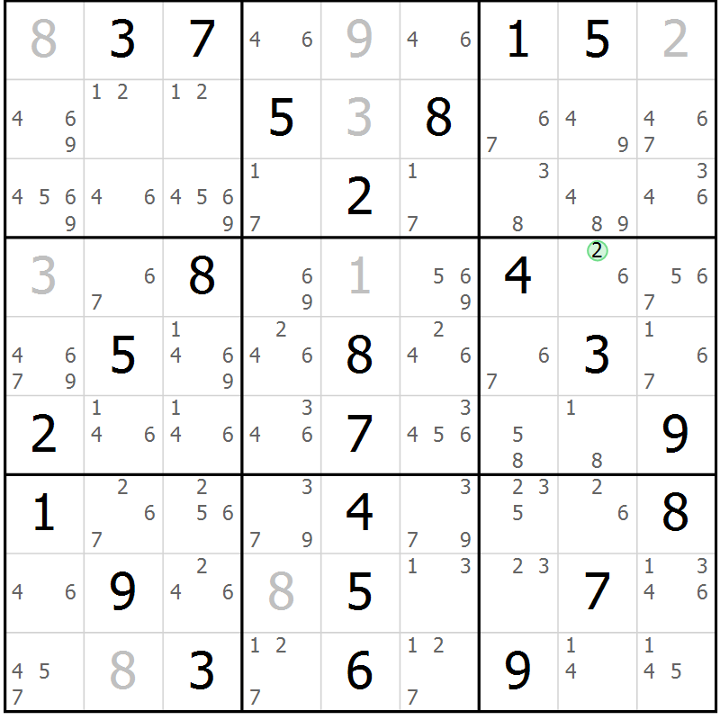 Position des candidats pour la solution de la Gr 19 page 22 du magazine de sudoku Maestro n° 085