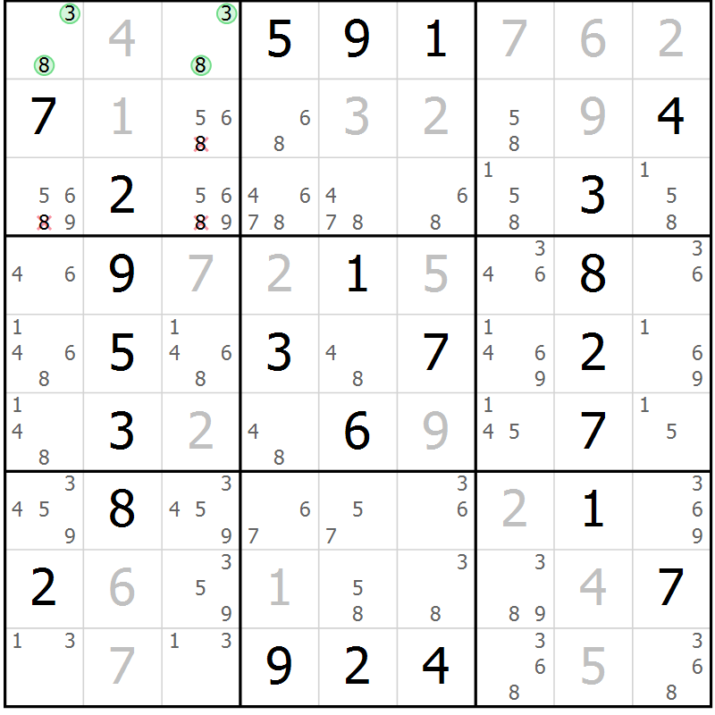 Position des candidats pour la solution de la Gr 2 page 5 du magazine de sudoku Maestro n° 085