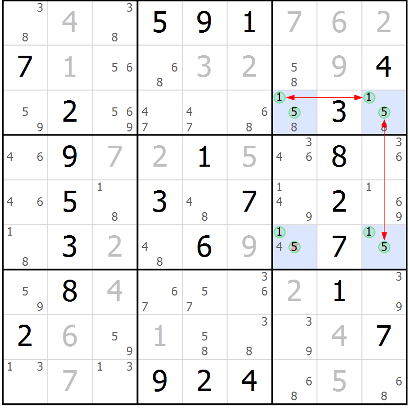 Position des candidats pour la solution de la Gr 2 page 5 du magazine de sudoku Maestro n° 085