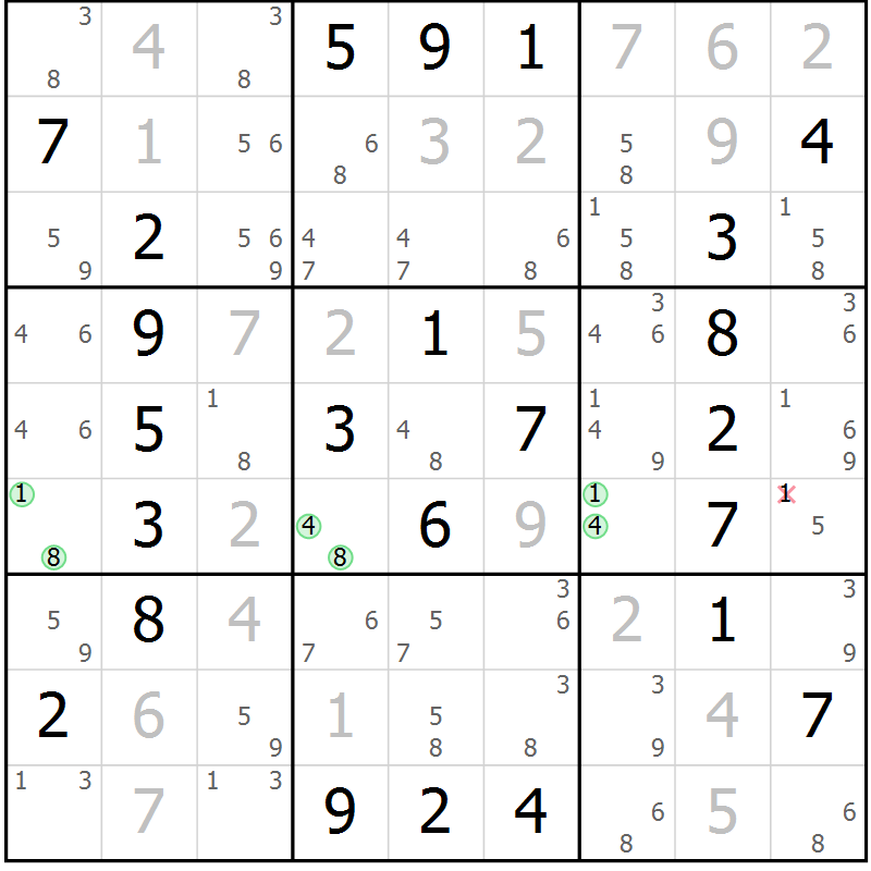 Position des candidats pour la solution de la Gr 2 page 5 du magazine de sudoku Maestro n° 085