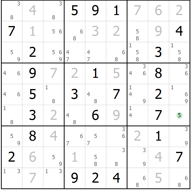 Position des candidats pour la solution de la Gr 2 page 5 du magazine de sudoku Maestro n° 085