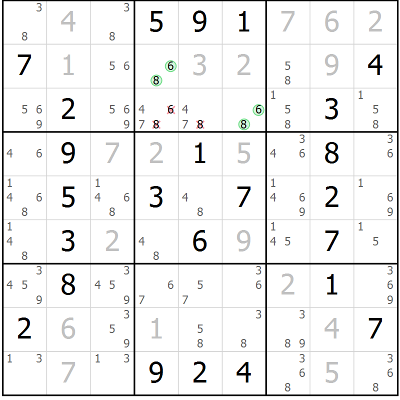 Position des candidats pour la solution de la Gr 2 page 5 du magazine de sudoku Maestro n° 085
