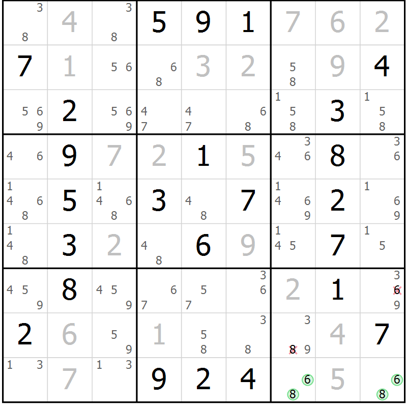Position des candidats pour la solution de la Gr 2 page 5 du magazine de sudoku Maestro n° 085