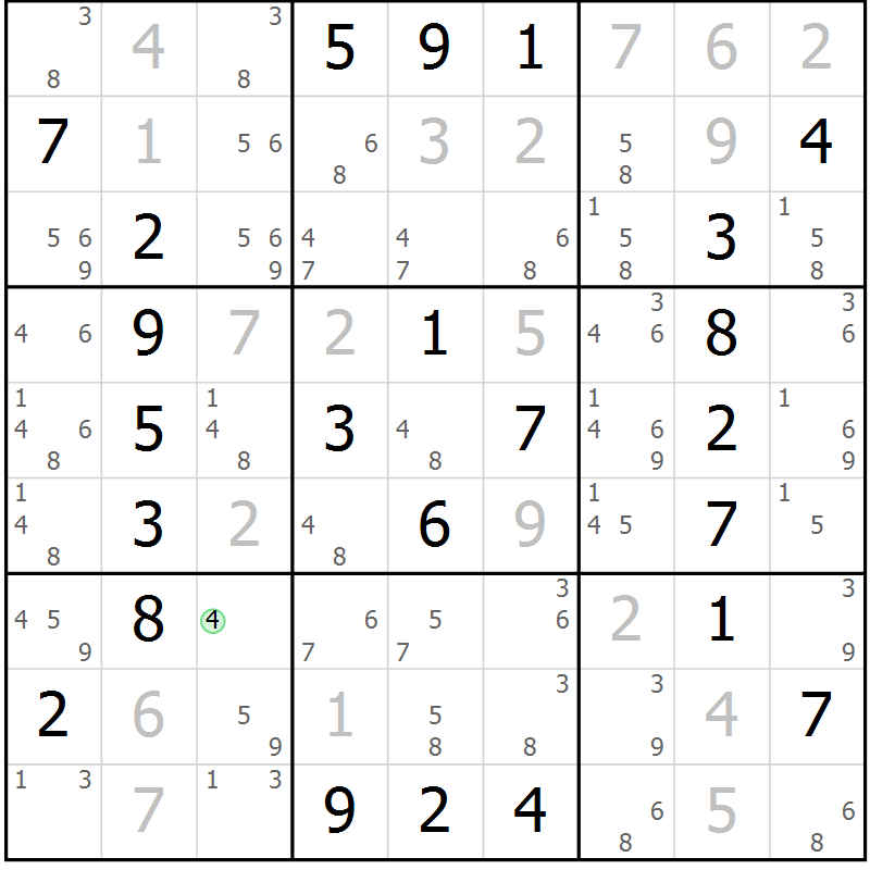 Position des candidats pour la solution de la Gr 2 page 5 du magazine de sudoku Maestro n° 085