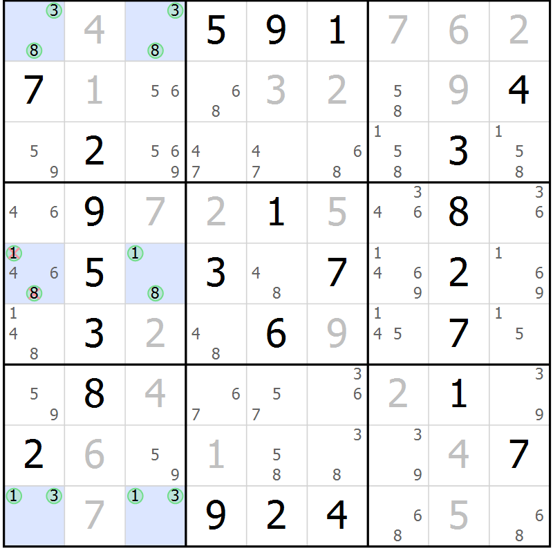 Position des candidats pour la solution de la Gr 2 page 5 du magazine de sudoku Maestro n° 085
