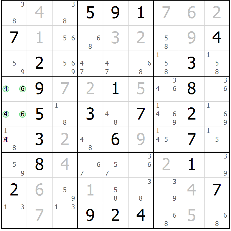 Position des candidats pour la solution de la Gr 2 page 5 du magazine de sudoku Maestro n° 085