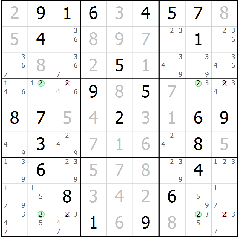 Position des candidats pour la solution de la Gr 20 page 23 du magazine de sudoku Maestro n° 085