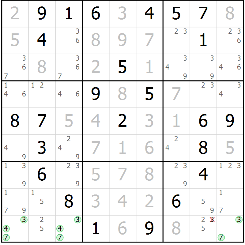 Position des candidats pour la solution de la Gr 20 page 23 du magazine de sudoku Maestro n° 085