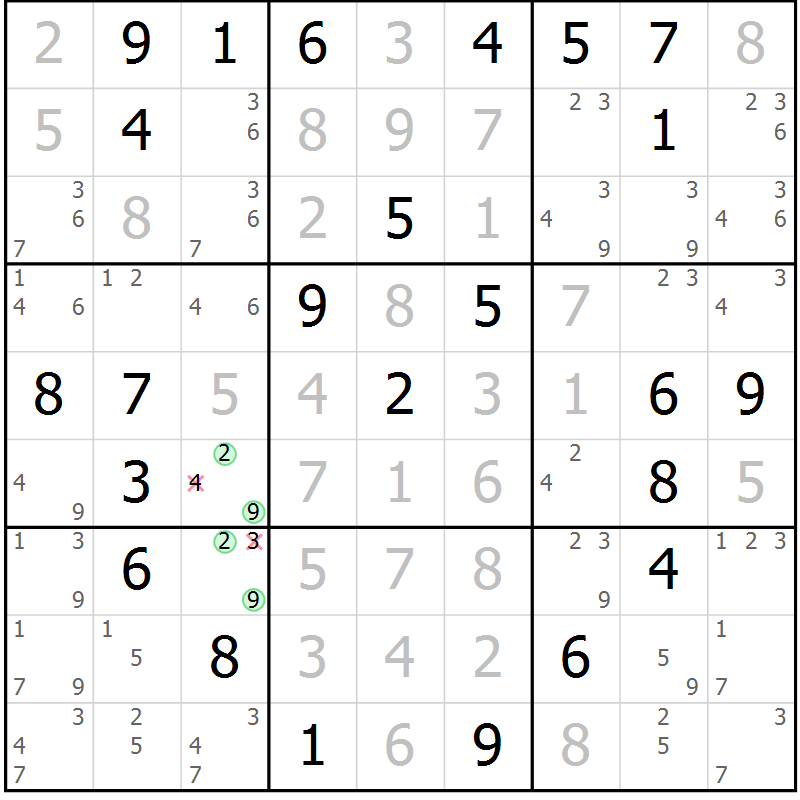 Position des candidats pour la solution de la Gr 20 page 23 du magazine de sudoku Maestro n° 085