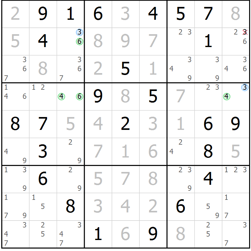 Position des candidats pour la solution de la Gr 20 page 23 du magazine de sudoku Maestro n° 085