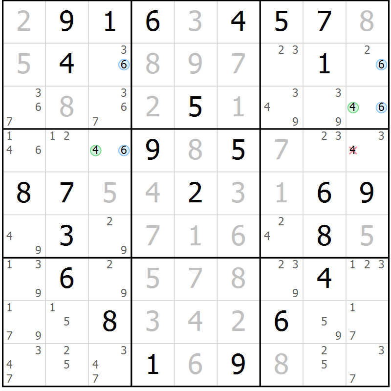 Position des candidats pour la solution de la Gr 20 page 23 du magazine de sudoku Maestro n° 085