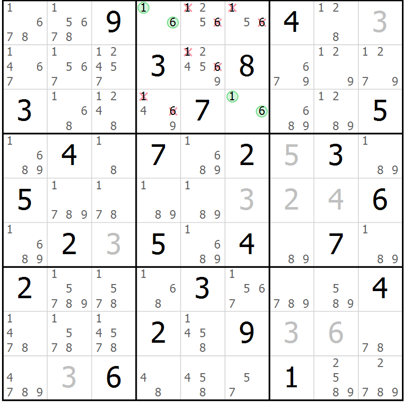 Position des candidats pour la solution de la Gr 21 page 24 du magazine de sudoku Maestro n° 085
