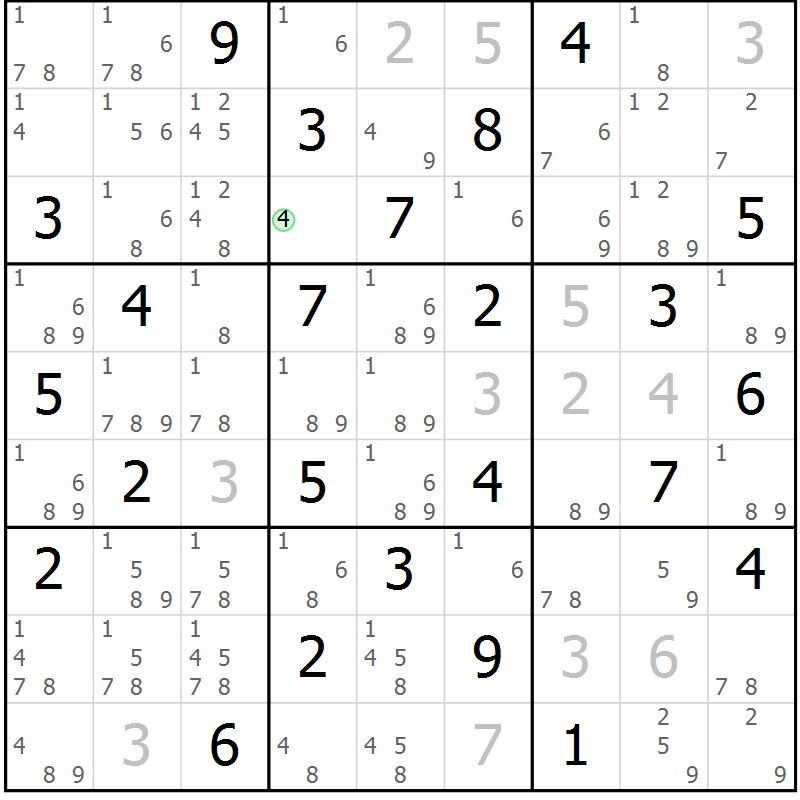 Position des candidats pour la solution de la Gr 21 page 24 du magazine de sudoku Maestro n° 085