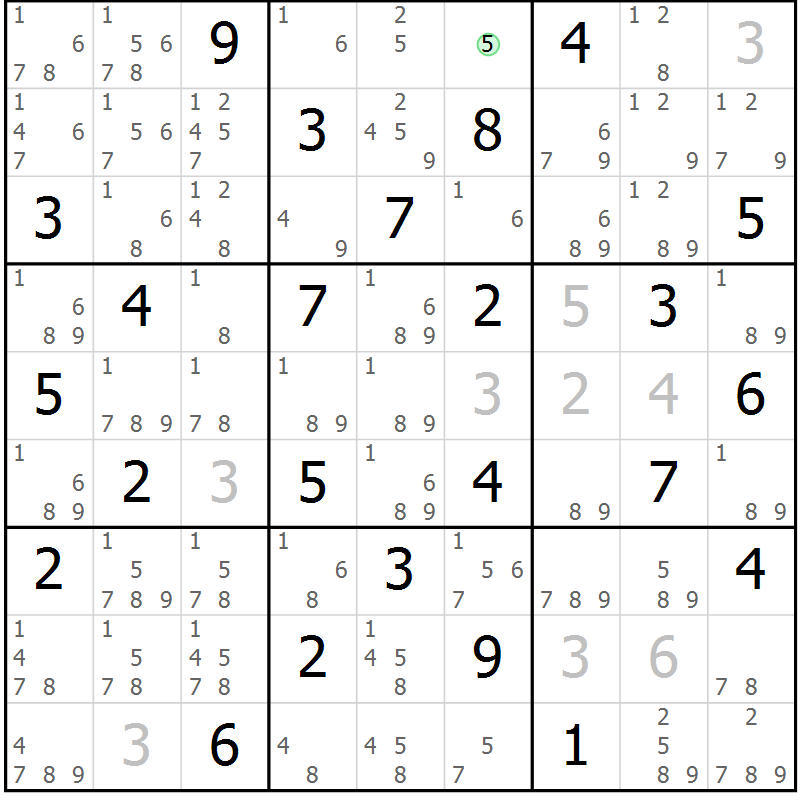 Position des candidats pour la solution de la Gr 21 page 24 du magazine de sudoku Maestro n° 085