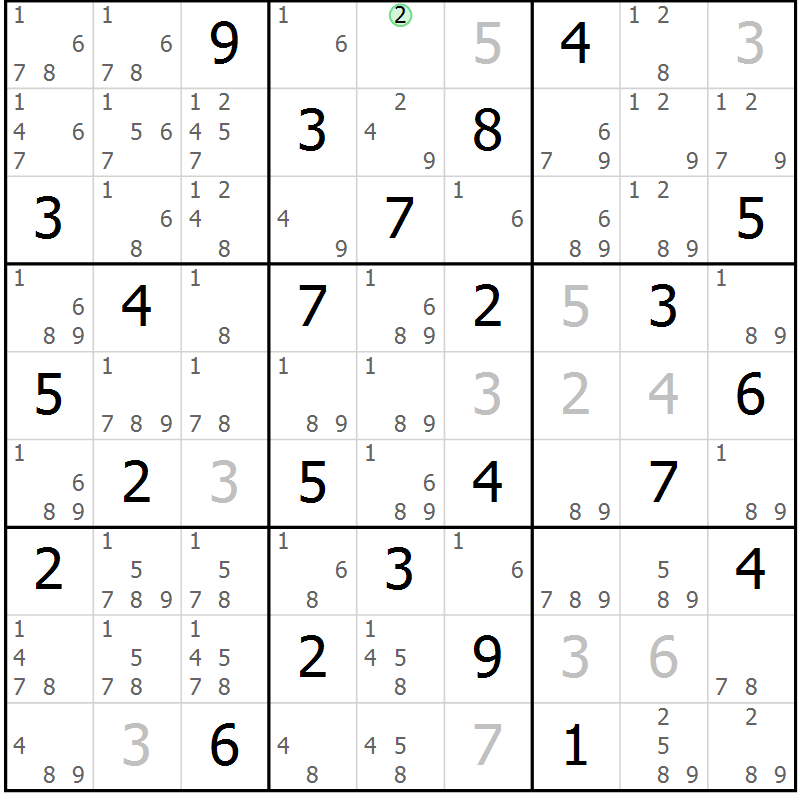 Position des candidats pour la solution de la Gr 21 page 24 du magazine de sudoku Maestro n° 085