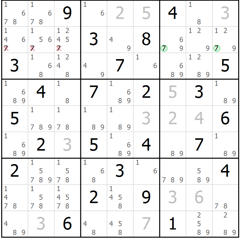 Position des candidats pour la solution de la Gr 21 page 24 du magazine de sudoku Maestro n° 085