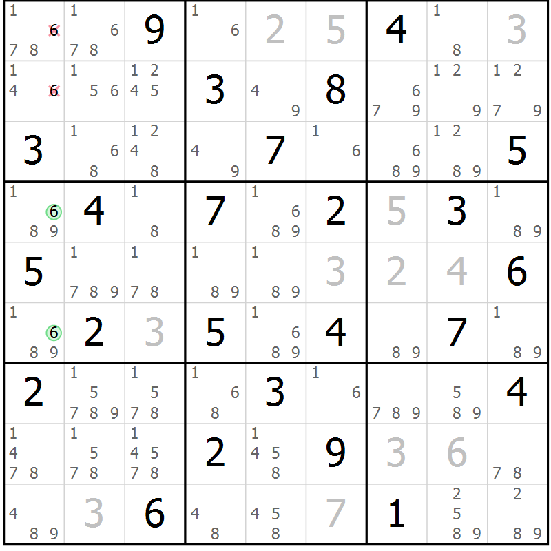 Position des candidats pour la solution de la Gr 21 page 24 du magazine de sudoku Maestro n° 085