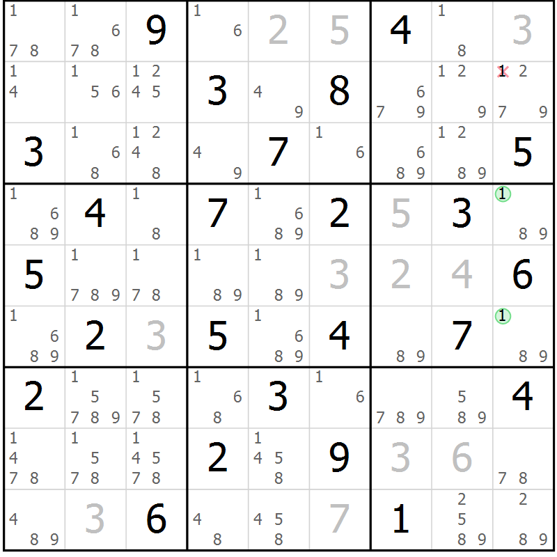 Position des candidats pour la solution de la Gr 21 page 24 du magazine de sudoku Maestro n° 085