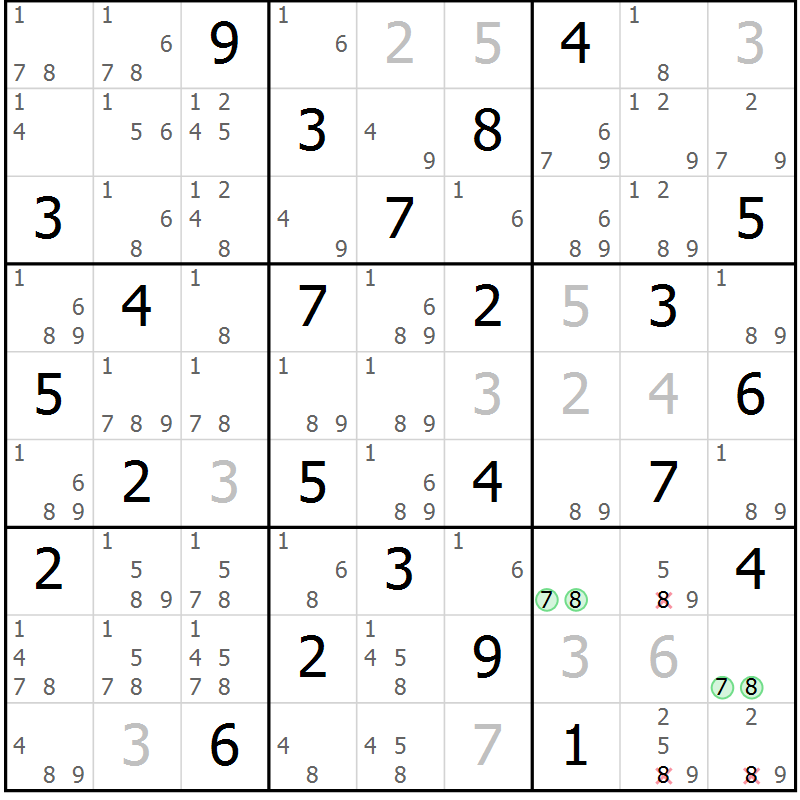 Position des candidats pour la solution de la Gr 21 page 24 du magazine de sudoku Maestro n° 085