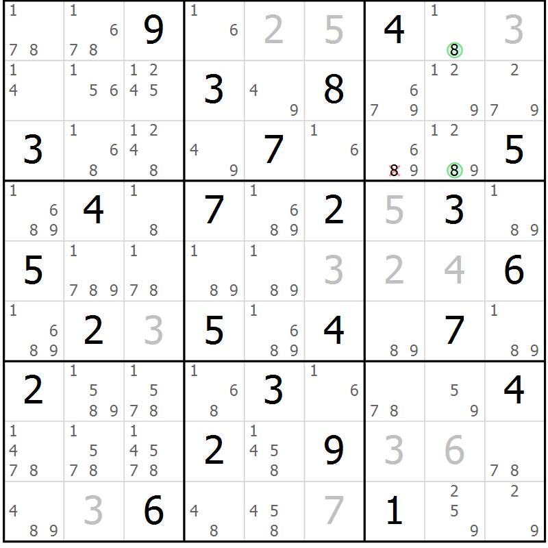 Position des candidats pour la solution de la Gr 21 page 24 du magazine de sudoku Maestro n° 085