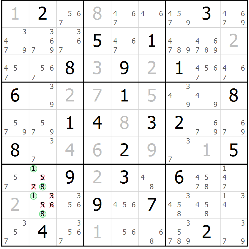 Position des candidats pour la solution de la Gr 22 page 25 du magazine de sudoku Maestro n° 085