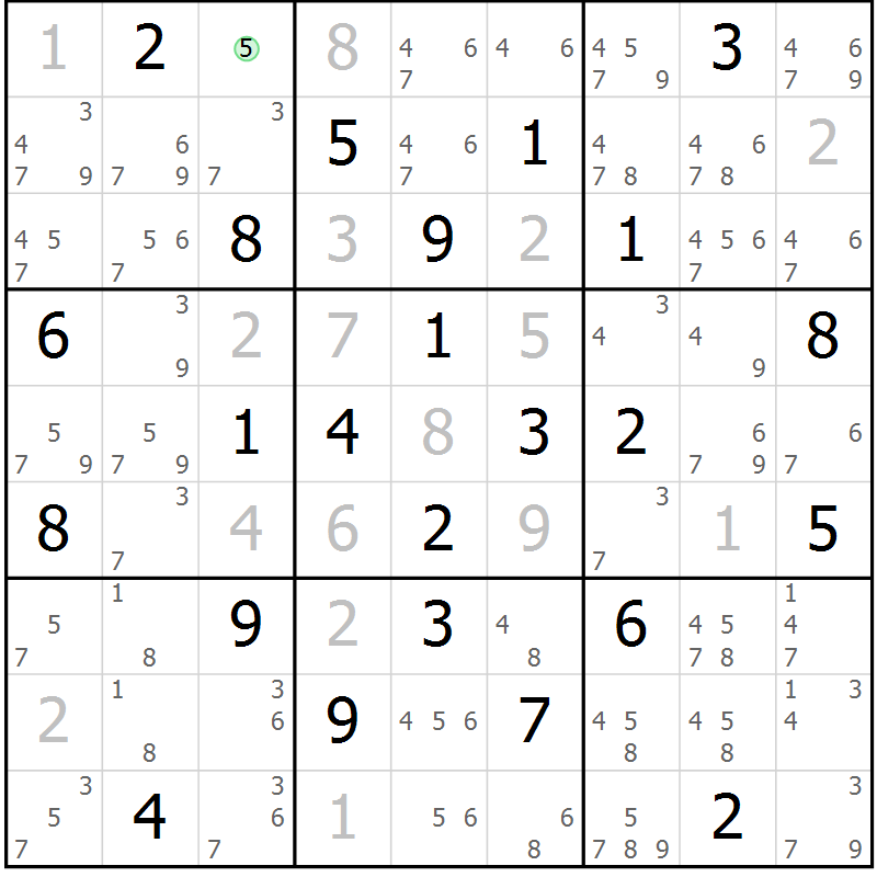 Position des candidats pour la solution de la Gr 22 page 25 du magazine de sudoku Maestro n° 085