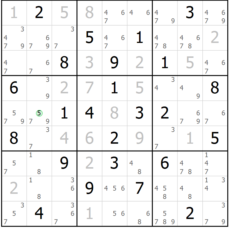Position des candidats pour la solution de la Gr 22 page 25 du magazine de sudoku Maestro n° 085