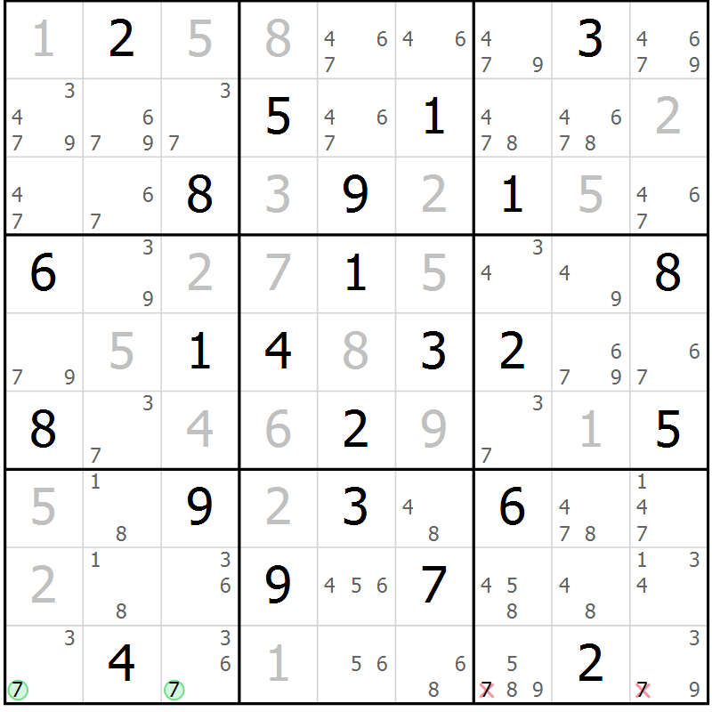 Position des candidats pour la solution de la Gr 22 page 25 du magazine de sudoku Maestro n° 085