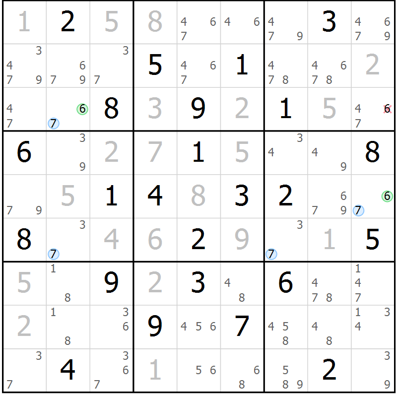 Position des candidats pour la solution de la Gr 22 page 25 du magazine de sudoku Maestro n° 085