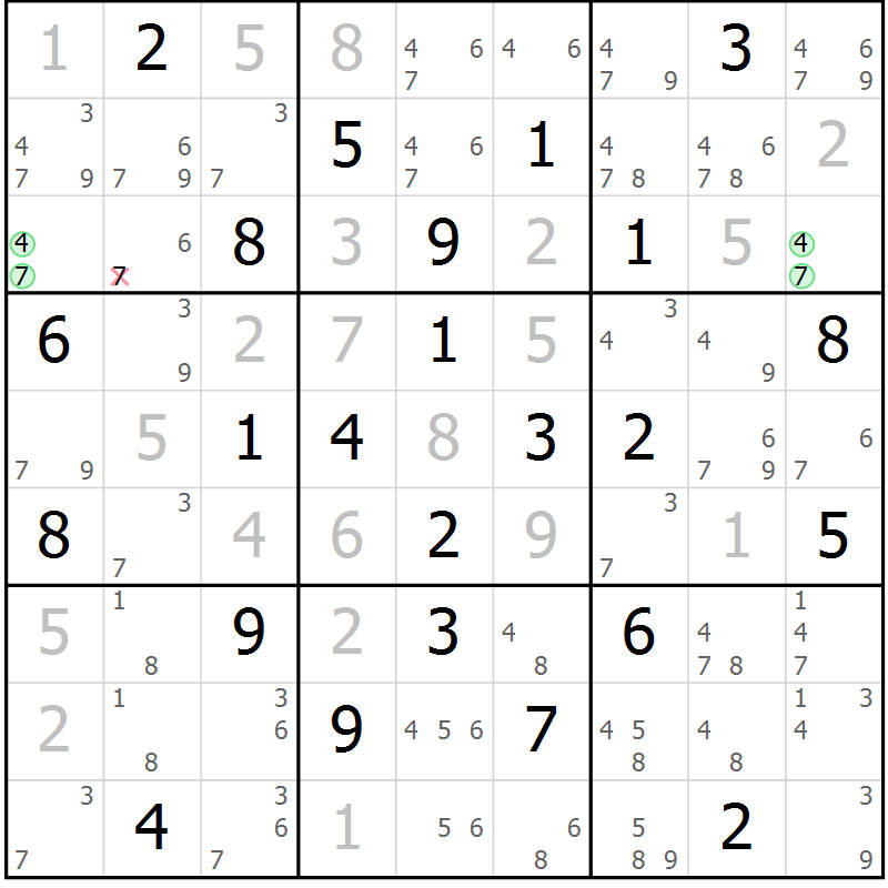 Position des candidats pour la solution de la Gr 22 page 25 du magazine de sudoku Maestro n° 085