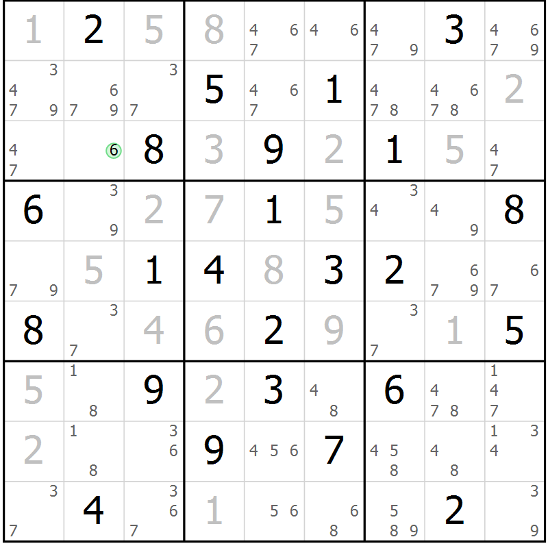 Position des candidats pour la solution de la Gr 22 page 25 du magazine de sudoku Maestro n° 085