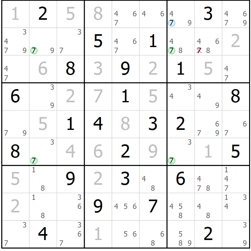 Position des candidats pour la solution de la Gr 22 page 25 du magazine de sudoku Maestro n° 085