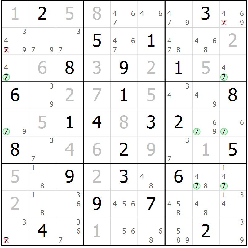 Position des candidats pour la solution de la Gr 22 page 25 du magazine de sudoku Maestro n° 085