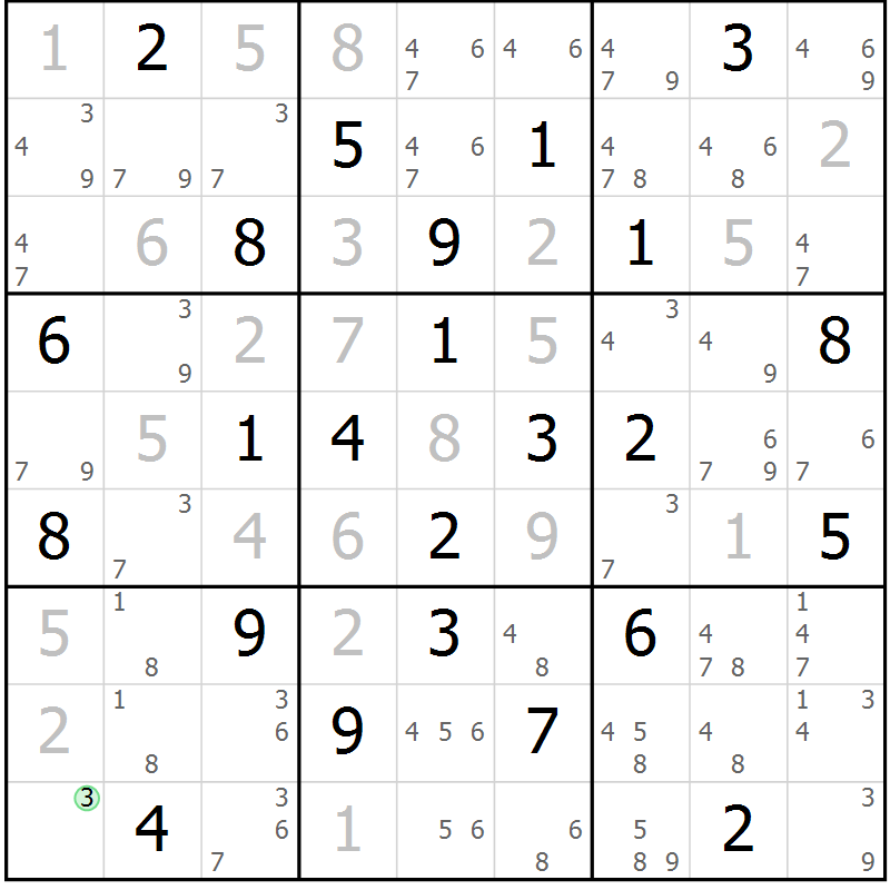 Position des candidats pour la solution de la Gr 22 page 25 du magazine de sudoku Maestro n° 085