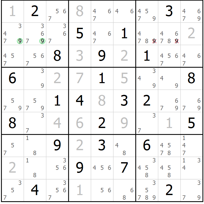 Position des candidats pour la solution de la Gr 22 page 25 du magazine de sudoku Maestro n° 085